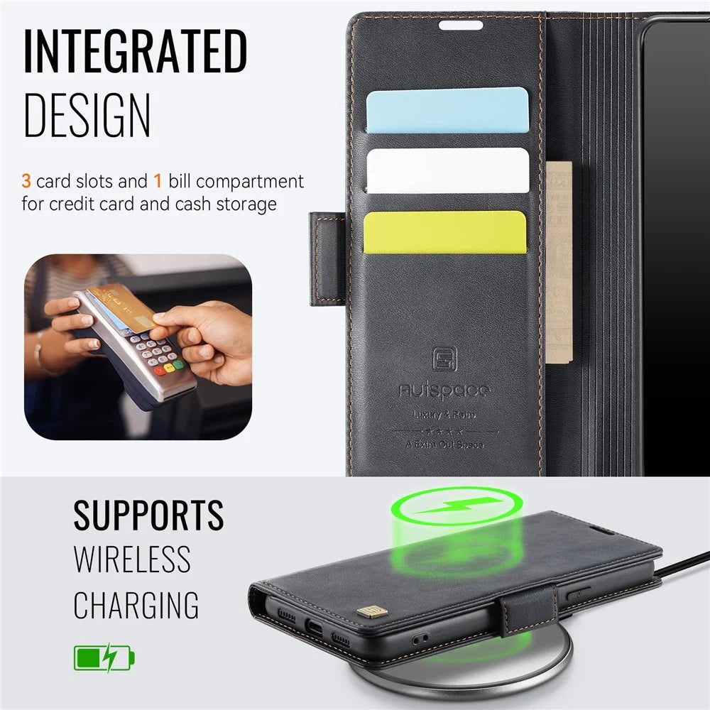 AUTSPACE For Google Pixel 8 Pro Case  A11 RFID Blocking Retro Leather Cell Phone Wallet Cover - Black - 4