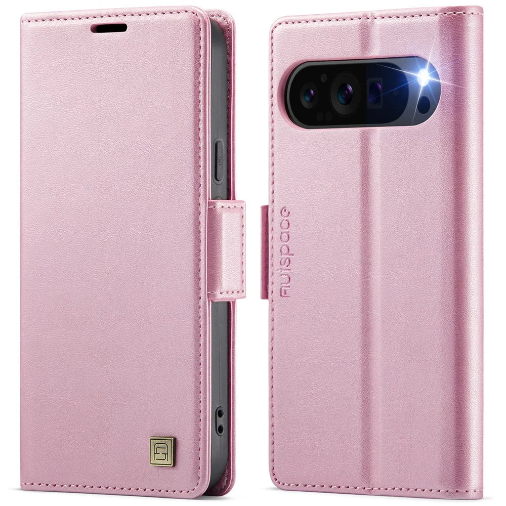 AUTSPACE For Google Pixel 9 Pro / Google Pixel 9 Case  A11 RFID Blocking Retro Leather Cell Phone Wallet Cover - Pink - 1