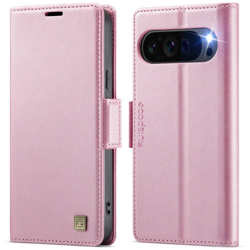AUTSPACE For Google Pixel 9 Pro / Google Pixel 9 Case  A11 RFID Blocking Retro Leather Cell Phone Wallet Cover - Pink - 1