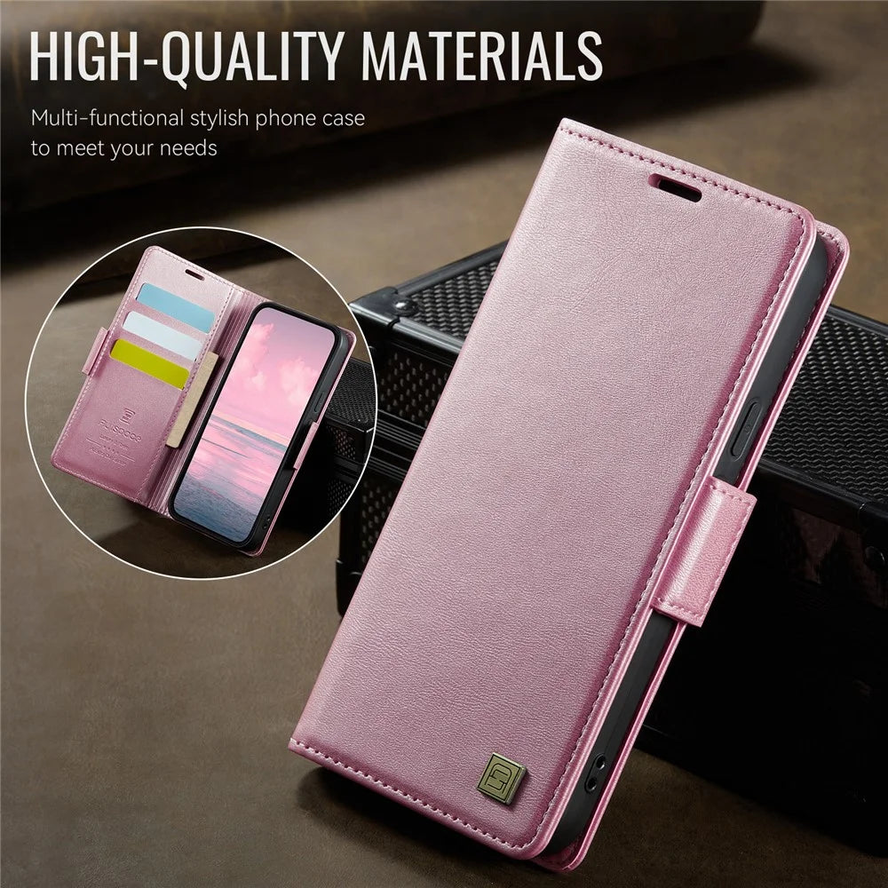 AUTSPACE For Google Pixel 9 Pro / Google Pixel 9 Case  A11 RFID Blocking Retro Leather Cell Phone Wallet Cover - Pink - 3
