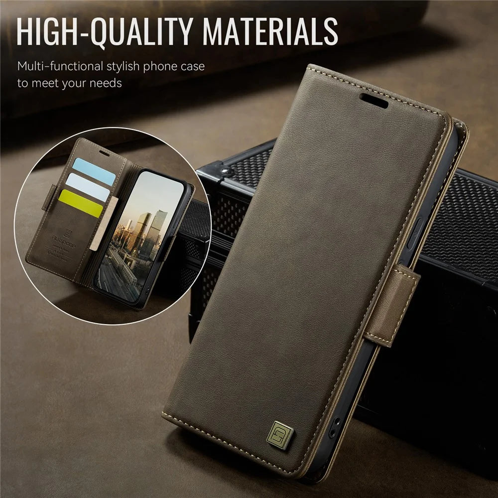 AUTSPACE For Google Pixel 9 Pro XL Case  A11 RFID Blocking Retro Leather Cell Phone Wallet Cover - Brown - 3