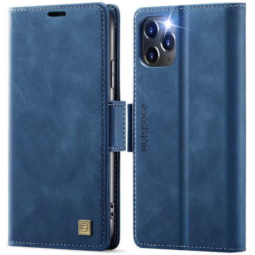 AUTSPACE For iPhone 11 Pro Max Case  A11 RFID Blocking Retro Leather Cell Phone Wallet Cover - Blue - 1