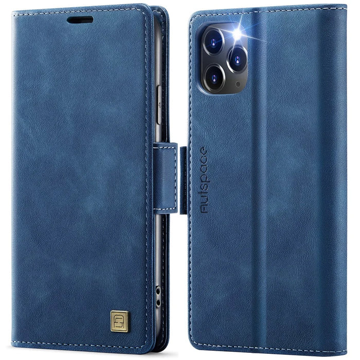 AUTSPACE For iPhone 11 Pro Max Case  A11 RFID Blocking Retro Leather Cell Phone Wallet Cover - Blue - 1