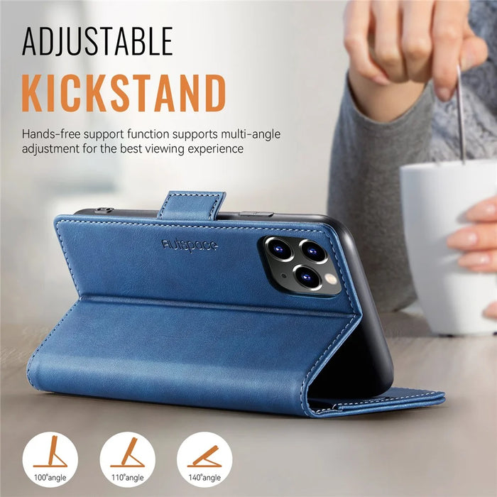 AUTSPACE For iPhone 11 Pro Max Case  A11 RFID Blocking Retro Leather Cell Phone Wallet Cover - Blue - 5
