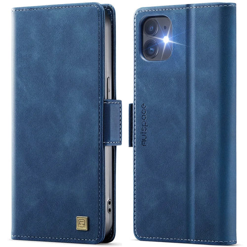 AUTSPACE For iPhone 12 Pro 6.1 inch / iPhone 12 6.1 inch Case  A11 RFID Blocking Retro Leather Cell Phone Wallet Cover - Blue - 1
