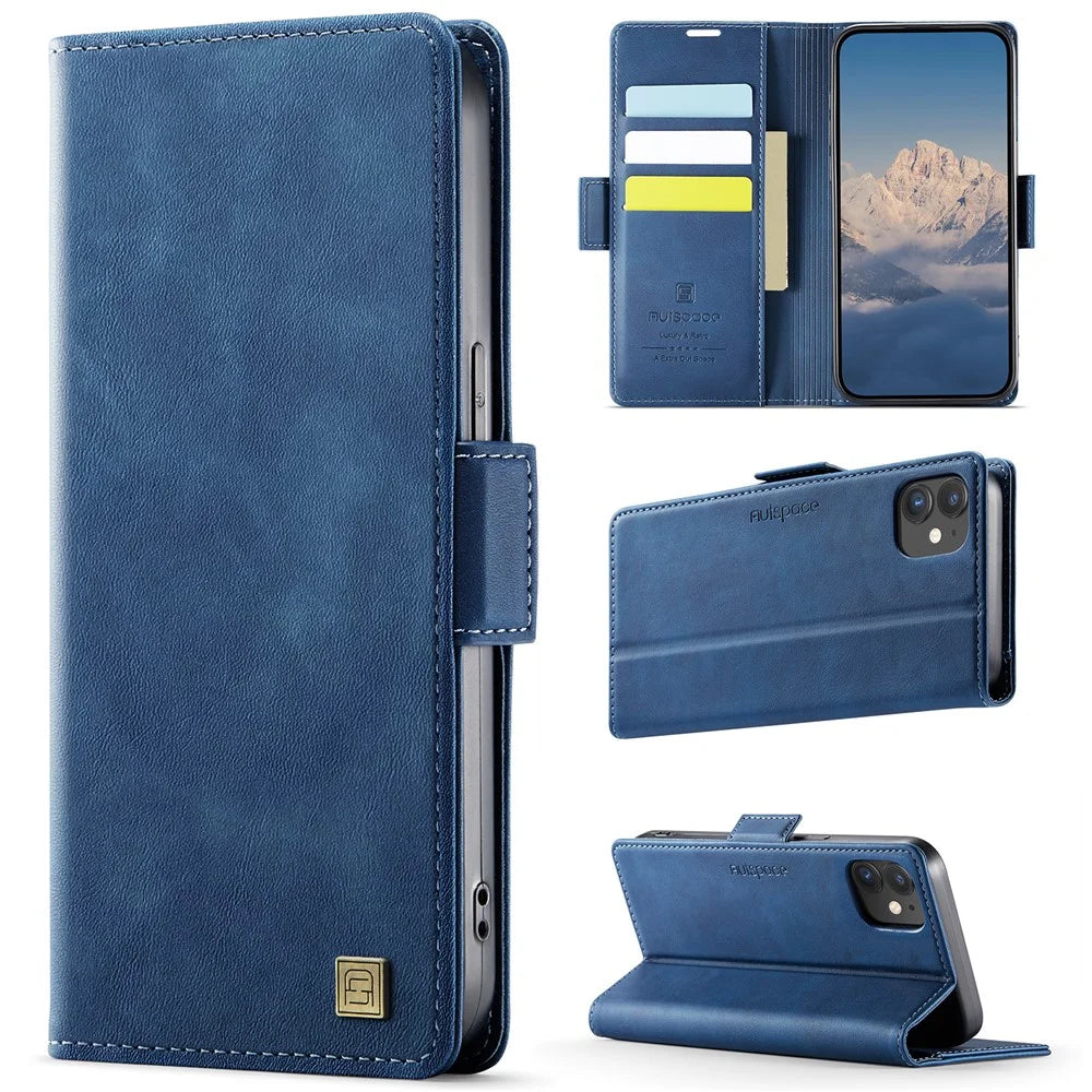 AUTSPACE For iPhone 12 Pro 6.1 inch / iPhone 12 6.1 inch Case  A11 RFID Blocking Retro Leather Cell Phone Wallet Cover - Blue - 2