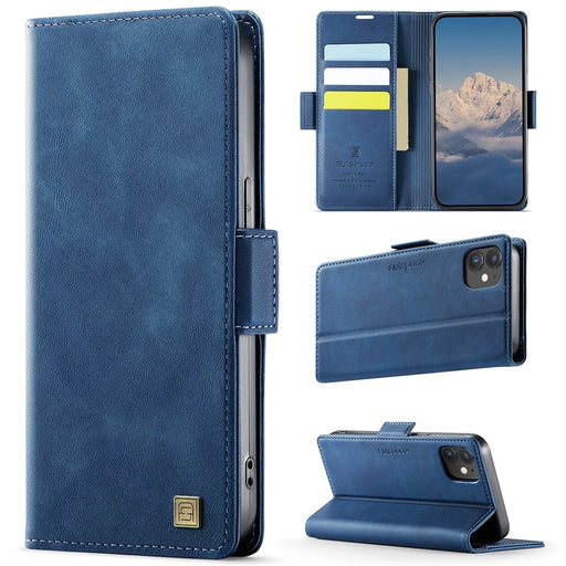 AUTSPACE For iPhone 12 Pro 6.1 inch / iPhone 12 6.1 inch Case  A11 RFID Blocking Retro Leather Cell Phone Wallet Cover - Blue - 2