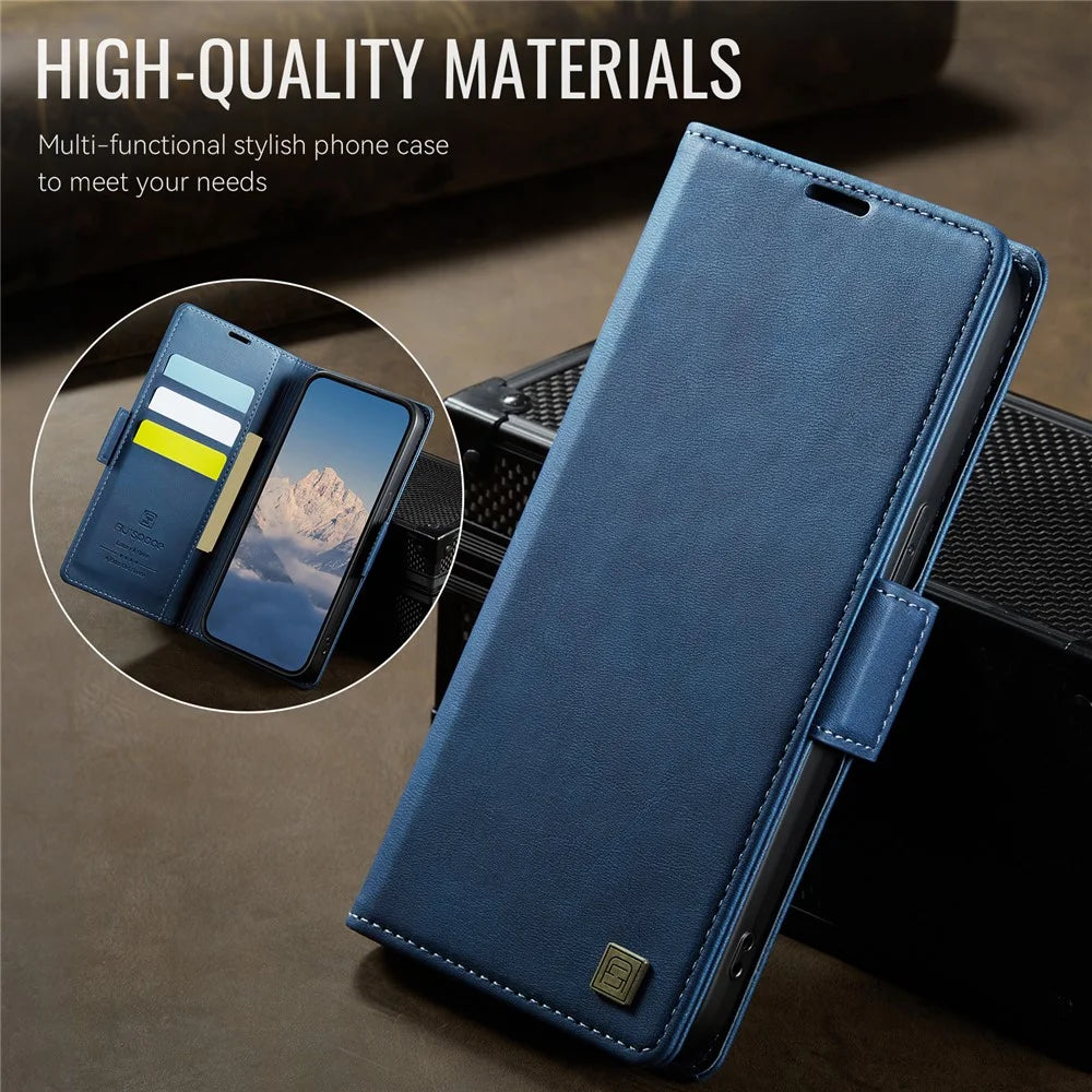 AUTSPACE For iPhone 12 Pro 6.1 inch / iPhone 12 6.1 inch Case  A11 RFID Blocking Retro Leather Cell Phone Wallet Cover - Blue - 3