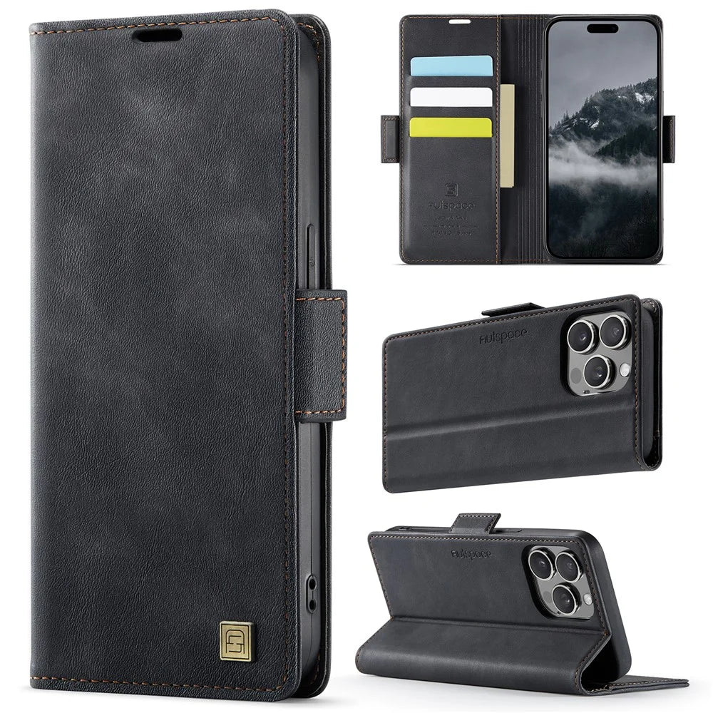 AUTSPACE For iPhone 12 Pro Max 6.7 inch Case  A11 RFID Blocking Retro Leather Cell Phone Wallet Cover - Black - 2
