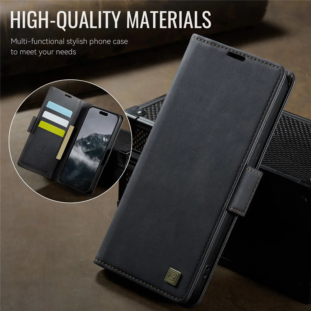 AUTSPACE For iPhone 12 Pro Max 6.7 inch Case  A11 RFID Blocking Retro Leather Cell Phone Wallet Cover - Black - 3
