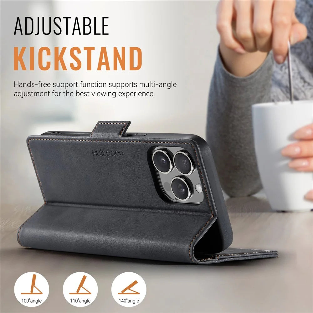 AUTSPACE For iPhone 12 Pro Max 6.7 inch Case  A11 RFID Blocking Retro Leather Cell Phone Wallet Cover - Black - 5