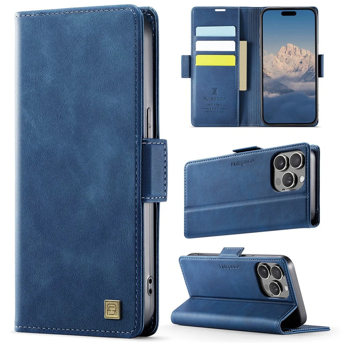 AUTSPACE For iPhone 13 Pro Max 6.7 inch Case  A11 RFID Blocking Retro Leather Cell Phone Wallet Cover - Blue - 2