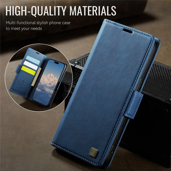 AUTSPACE For iPhone 13 Pro Max 6.7 inch Case  A11 RFID Blocking Retro Leather Cell Phone Wallet Cover - Blue - 3