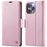 AUTSPACE For iPhone 14 Pro Max Case  A11 RFID Blocking Retro Leather Cell Phone Wallet Cover - Pink - 1