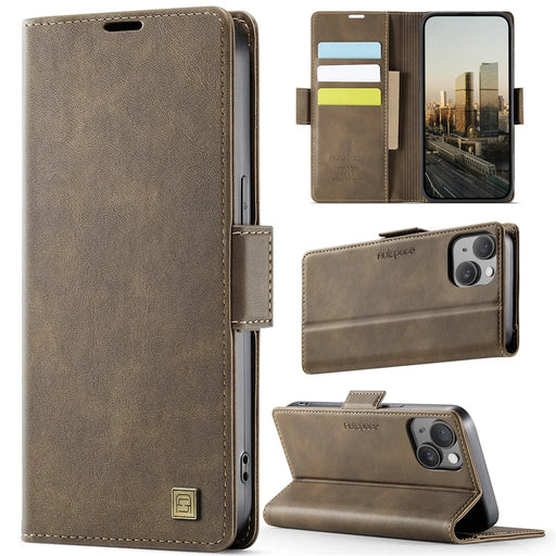 AUTSPACE For iPhone 15 Case  A11 RFID Blocking Retro Leather Cell Phone Wallet Cover - Brown - 2