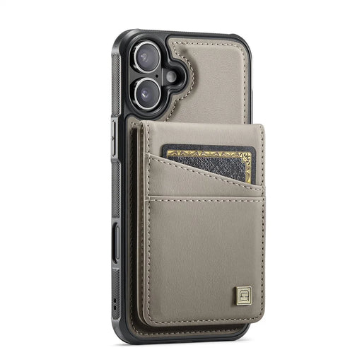 AUTSPACE For iPhone 16 Case  A12 Leather Phone Case with Detachable Card Bag - Grey - 2