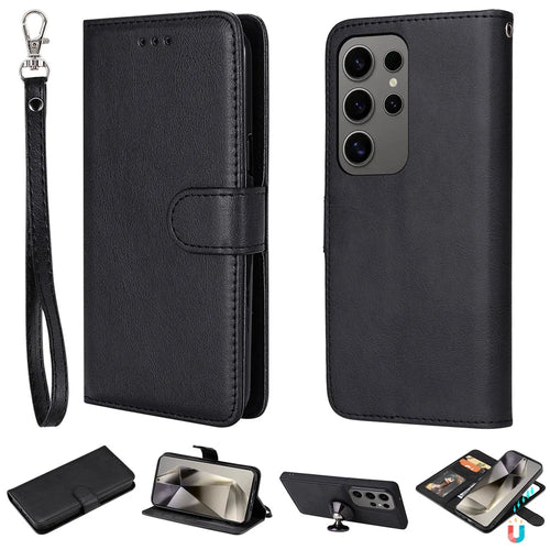 For itel S25 Ultra Case 2 in 1 Detachable Magnetic Leather Wallet Mobile Cover with Strap - Black - 1