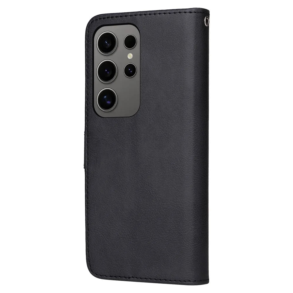 For itel S25 Ultra Case 2 in 1 Detachable Magnetic Leather Wallet Mobile Cover with Strap - Black - 3