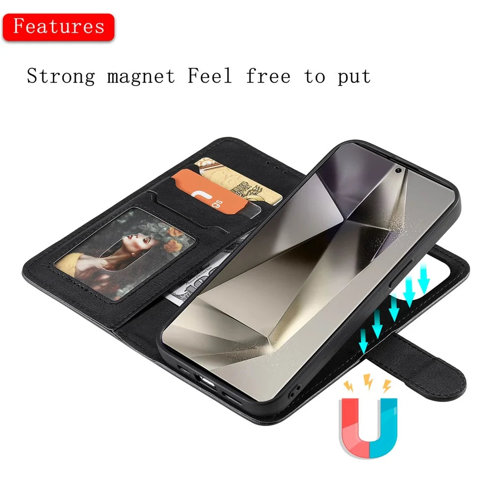 For itel S25 Ultra Case 2 in 1 Detachable Magnetic Leather Wallet Mobile Cover with Strap - Black - 7