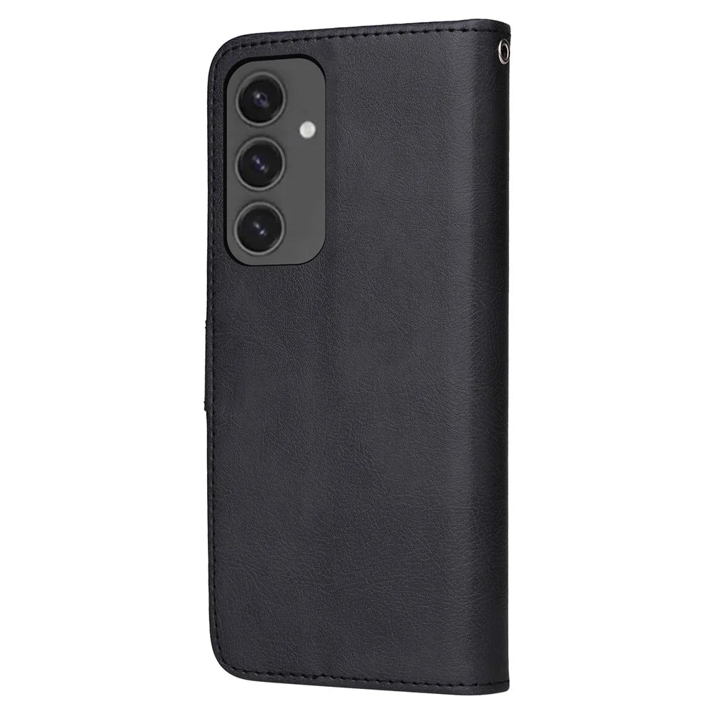 For Samsung Galaxy S24 FE Case 2 in 1 Detachable Magnetic Leather Wallet Mobile Cover with Strap - Black - 3