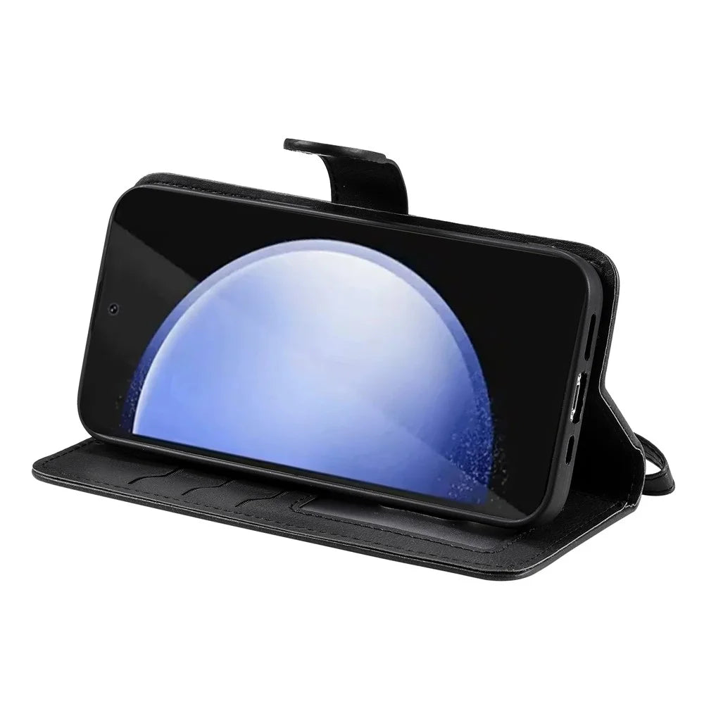 For Samsung Galaxy S24 FE Case 2 in 1 Detachable Magnetic Leather Wallet Mobile Cover with Strap - Black - 5