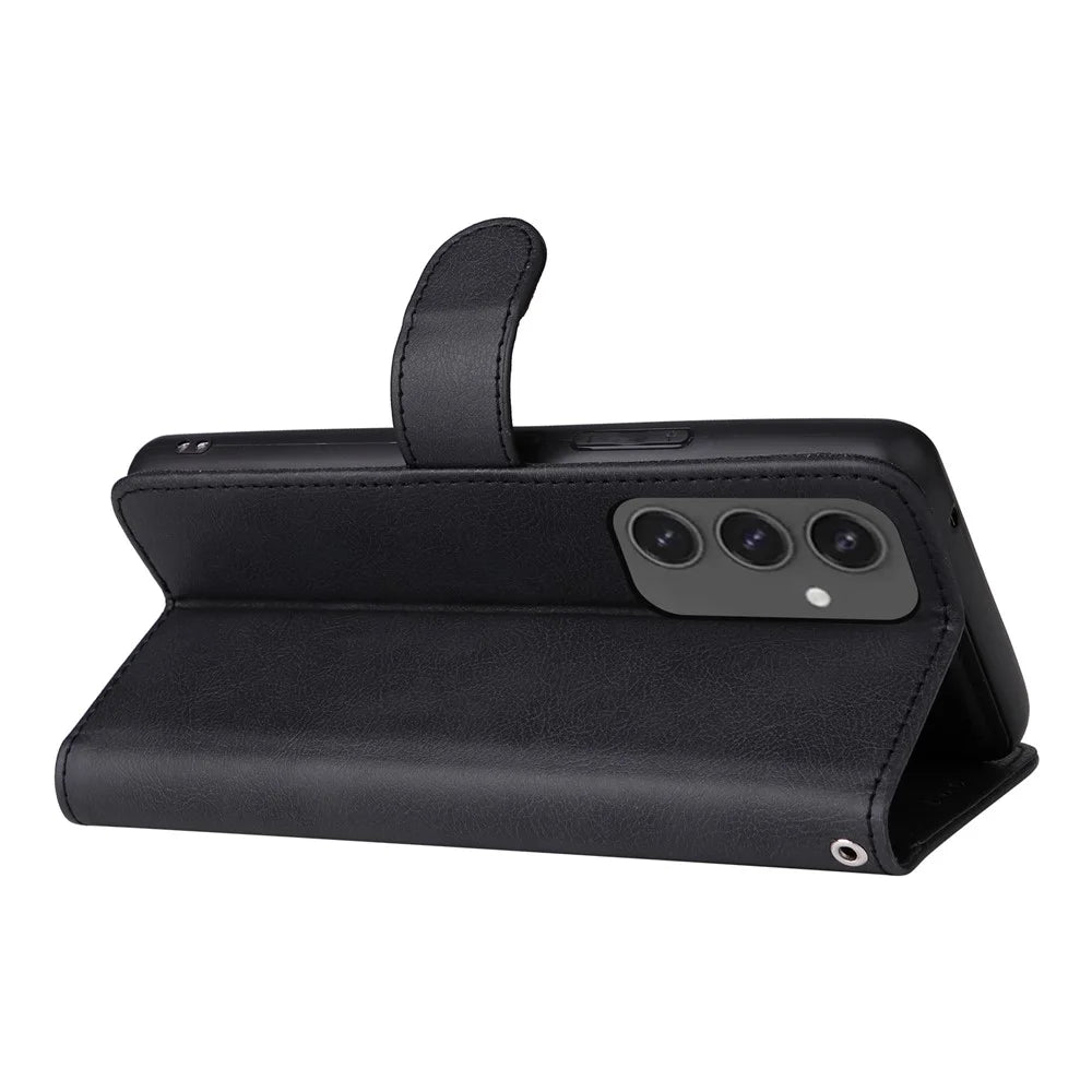 For Samsung Galaxy S24 FE Case 2 in 1 Detachable Magnetic Leather Wallet Mobile Cover with Strap - Black - 6