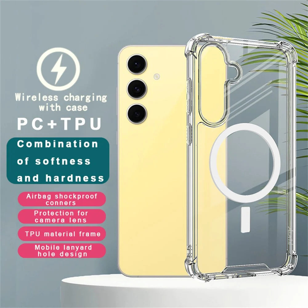 IMAK For Samsung Galaxy S25 Clear Magnetic Case Shockproof PC TPU Phone Cover - 2