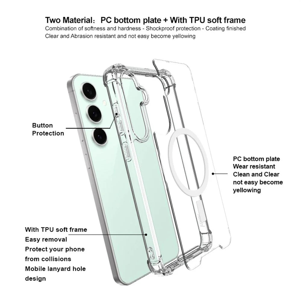 IMAK For Samsung Galaxy S25 Clear Magnetic Case Shockproof PC TPU Phone Cover - 4