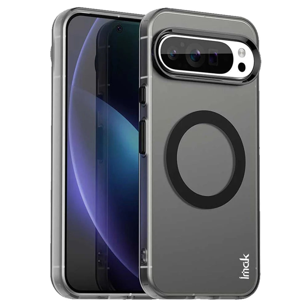 IMAK For Google Pixel 9 Pro  /  Pixel 9 Magnetic Case Candy Color Anti Drop TPU + PET Back Cover - Black - 1
