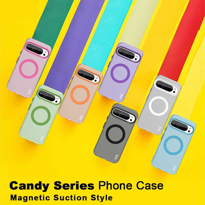 IMAK For Google Pixel 9 Pro  /  Pixel 9 Magnetic Case Candy Color Anti Drop TPU + PET Back Cover - Black - 2