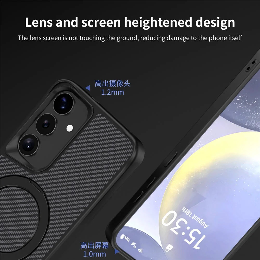For Samsung Galaxy S25 / S24 Phone Case with Magnetic Kickstand TPU + PC Carbon Fiber Back Cover - Black - 7
