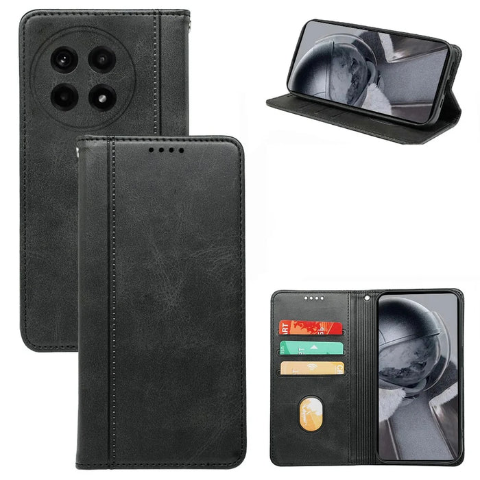 For OnePlus Ace 5 5G / Ace 5 Pro 5G Case Hidden Magnetic Closure Calf Texture Leather Phone Cover - Black - 1