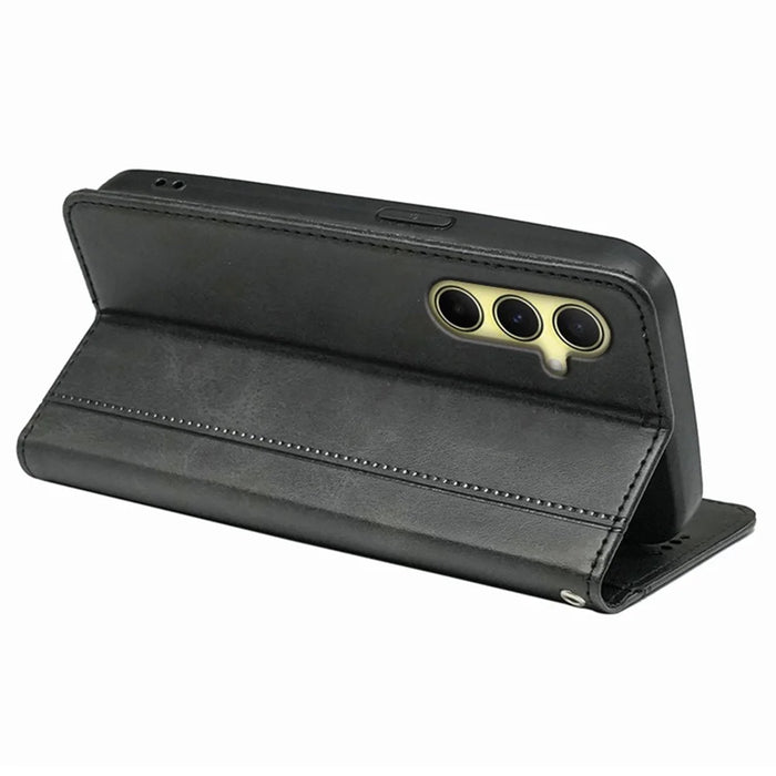 For OnePlus Ace 5 5G / Ace 5 Pro 5G Case Hidden Magnetic Closure Calf Texture Leather Phone Cover - Black - 4