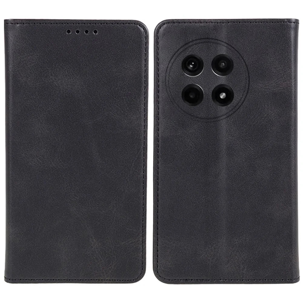 For OnePlus Ace 5 5G / Ace 5 Pro 5G Case Strong Magnetic PU Leather Phone Cover Calf Texture - Black - 1