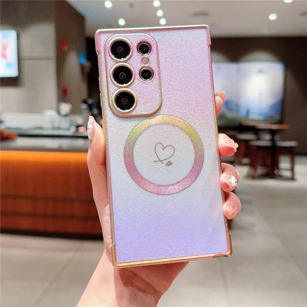 For Samsung Galaxy S25 Ultra Magnetic Case TPU Dazzling Color Electroplated Phone Back Cover - Purple - 1