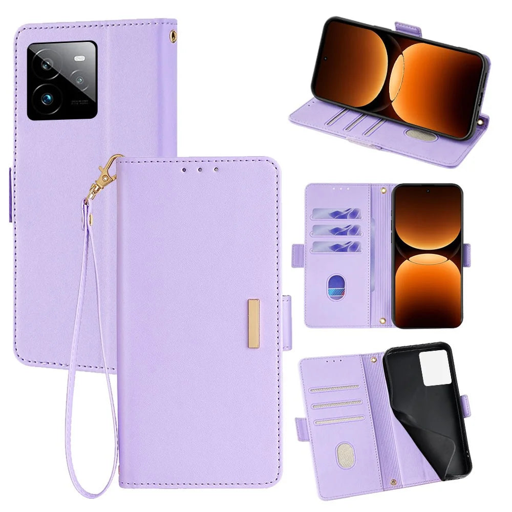 For Realme GT 7 Pro 5G Leather Wallet Case RFID Blocking Stand Cover with Hand Strap - Purple - 1