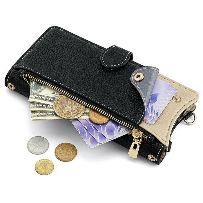For Realme GT 7 Pro 5G Leather Case Wallet Stand Cover Irregular Tail Style with Chain Strap - Black - 2