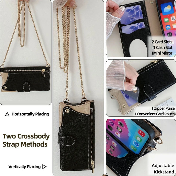 For Realme GT 7 Pro 5G Leather Case Wallet Stand Cover Irregular Tail Style with Chain Strap - Black - 3