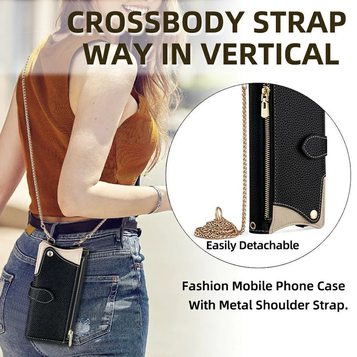 For vivo Y300 5G Leather Case Wallet Stand Cover Irregular Tail Style with Chain Strap - Black - 6