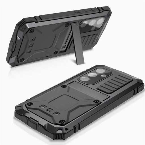 R-JUST For Samsung Galaxy S25 Case PC + Silicone + Metal Kickstand Phone Cover with Tempered Glass Film - Black - 2