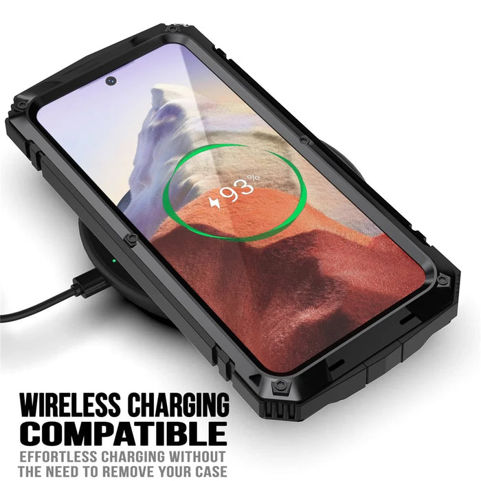 R-JUST For Samsung Galaxy S25 Case PC + Silicone + Metal Kickstand Phone Cover with Tempered Glass Film - Black - 4