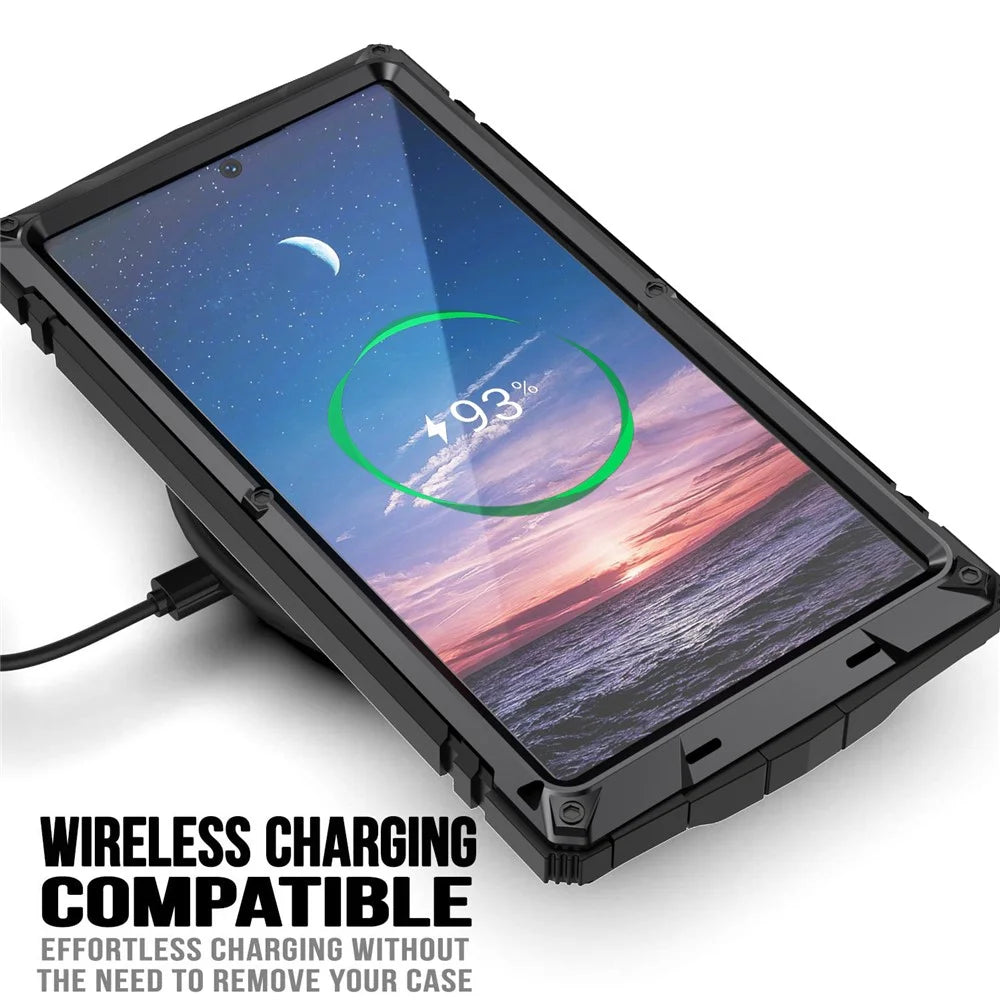 R-JUST For Samsung Galaxy S25 Ultra Case PC + Silicone + Metal Kickstand Phone Cover with Tempered Glass Film - Black - 4
