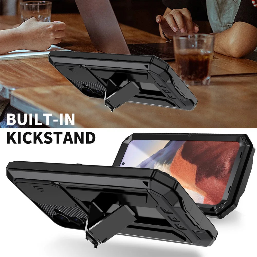 R-JUST For Samsung Galaxy S25 Case PC + Silicone + Metal Back Cover with Tempered Glass Film - Black - 5