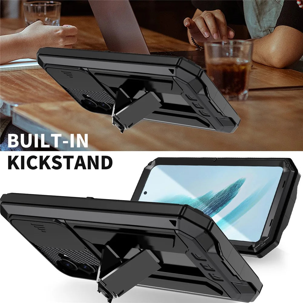 R-JUST For Samsung Galaxy S25+ Case PC + Silicone + Metal Back Cover with Tempered Glass Film - Black - 4