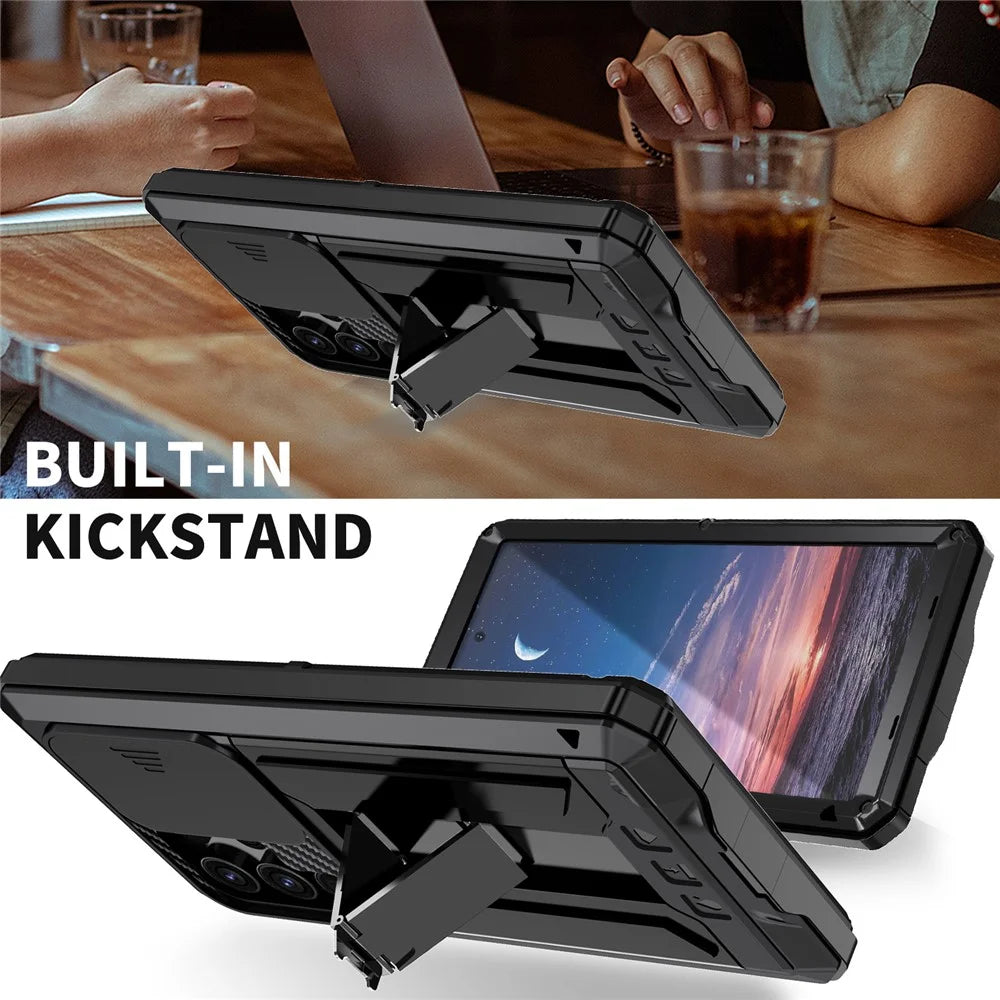 R-JUST For Samsung Galaxy S25 Ultra Case PC + Silicone + Metal Back Cover with Tempered Glass Film - Black - 5