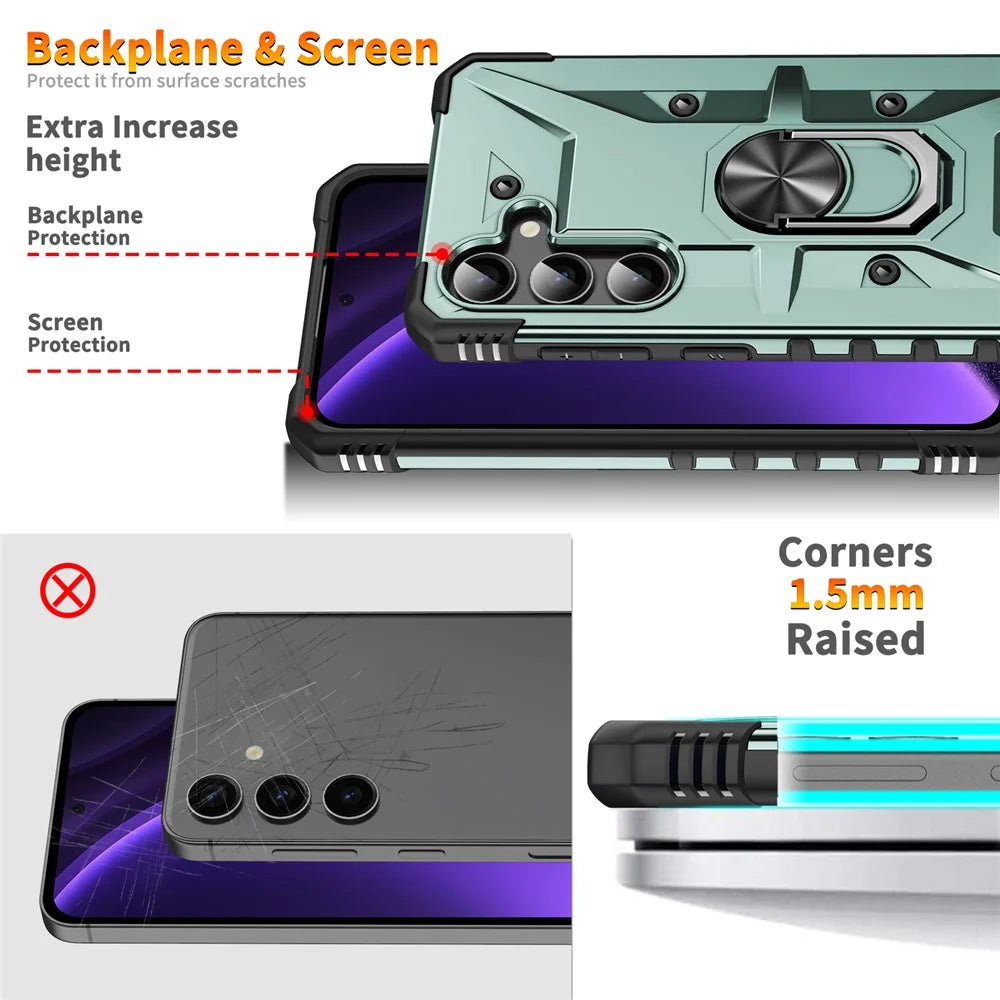 For Samsung Galaxy A16 5G  /  4G Case PC+ TPU Anti-Drop Phone Cover with Ring Kickstand - Dark Green - 4