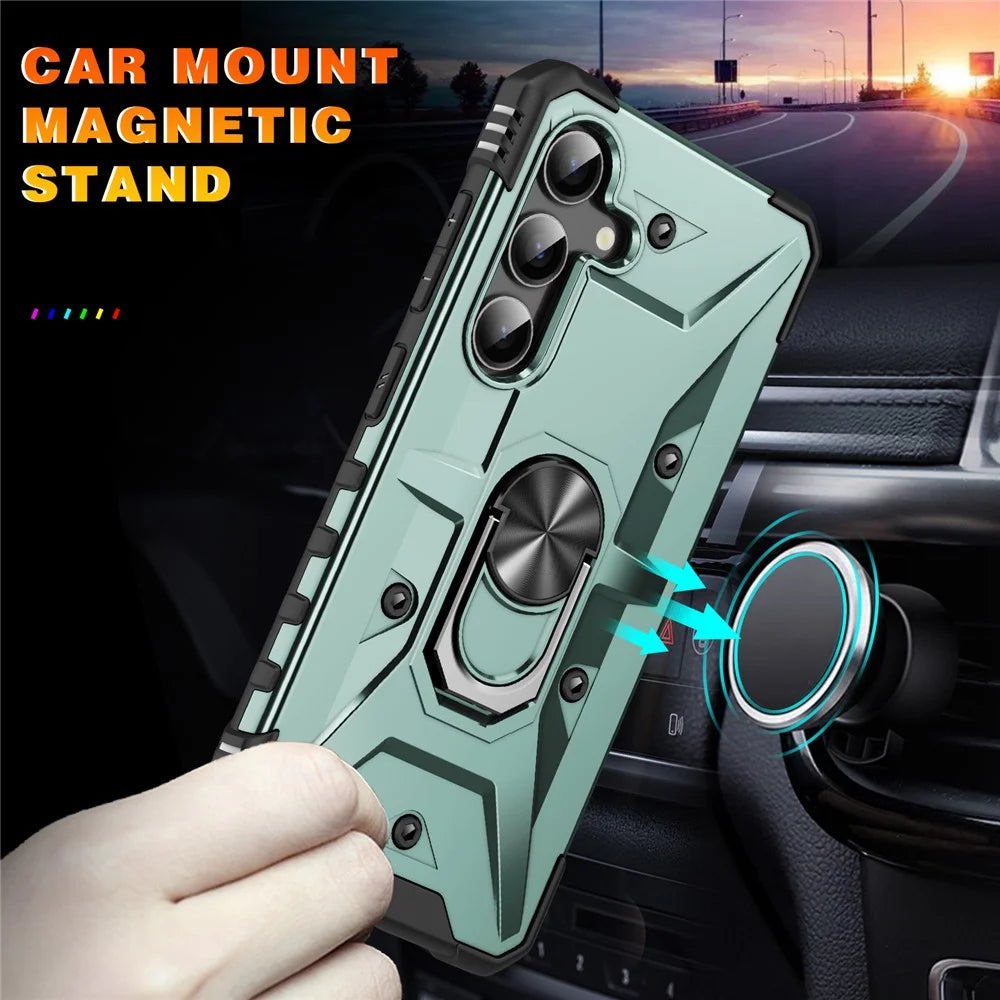 For Samsung Galaxy A16 5G  /  4G Case PC+ TPU Anti-Drop Phone Cover with Ring Kickstand - Dark Green - 6