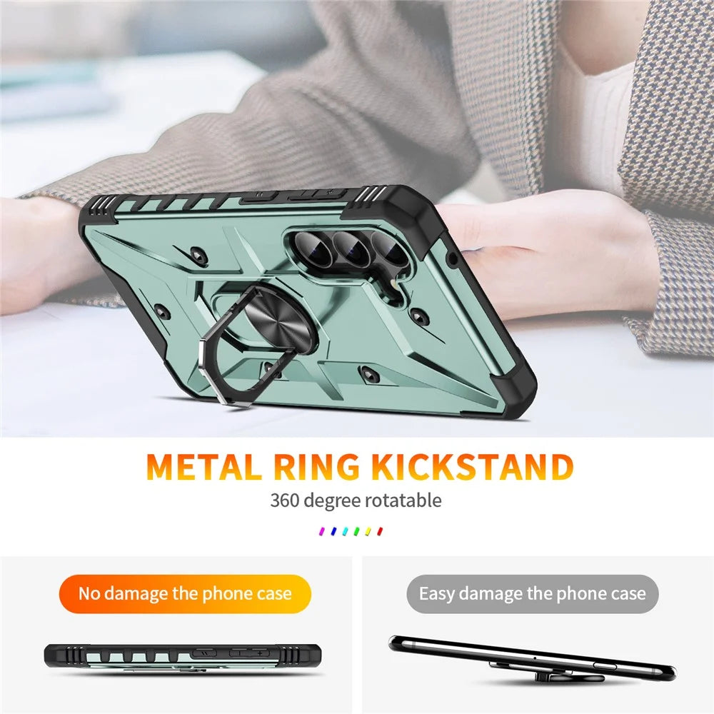 For Samsung Galaxy A16 5G  /  4G Case PC+ TPU Anti-Drop Phone Cover with Ring Kickstand - Dark Green - 7
