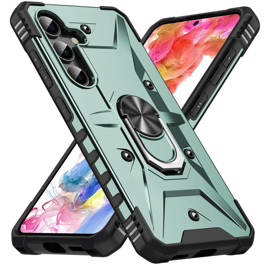 For Samsung Galaxy S25+ Case PC+ TPU Anti-Drop Phone Cover with Ring Kickstand - Dark Green - 2