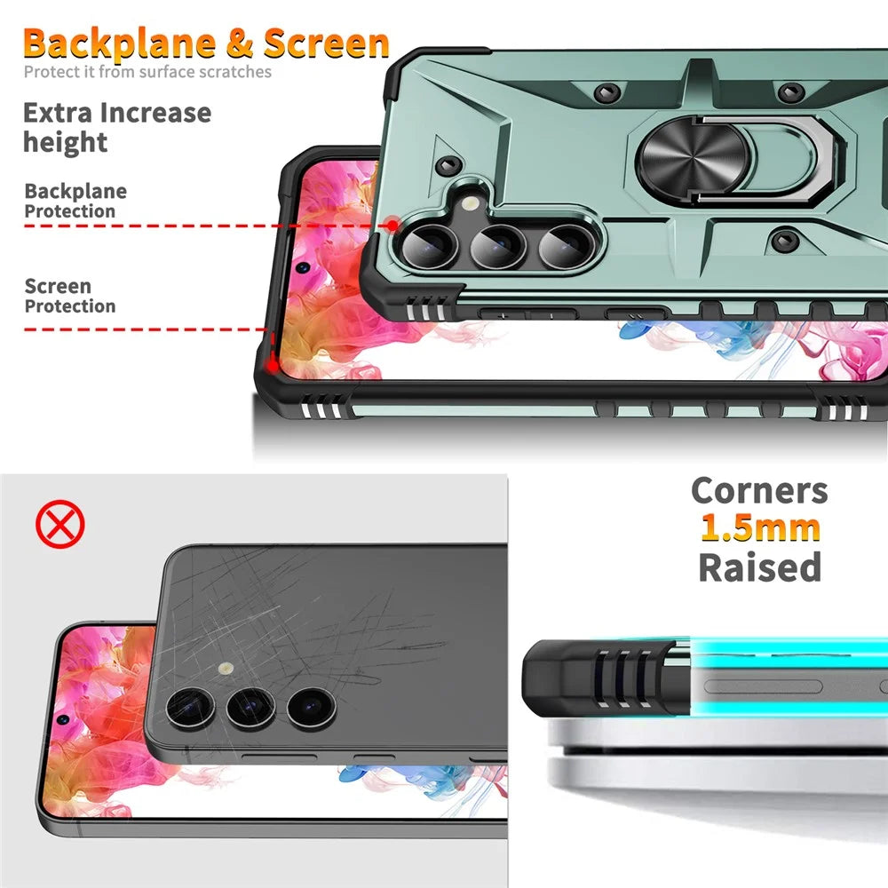 For Samsung Galaxy S25+ Case PC+ TPU Anti-Drop Phone Cover with Ring Kickstand - Dark Green - 4